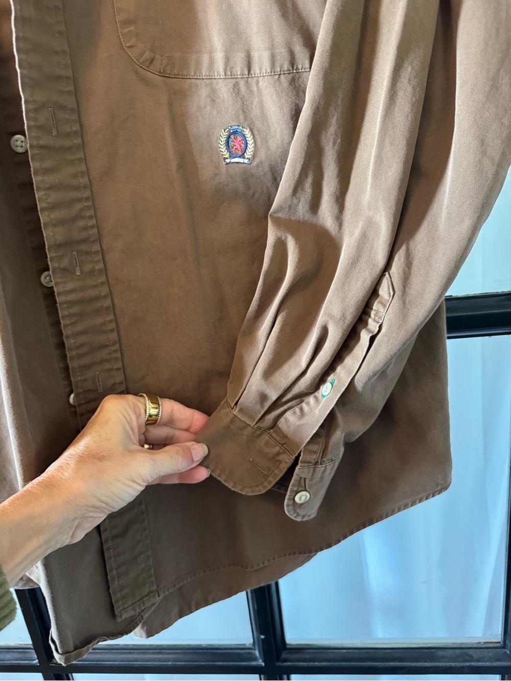 Tommy Hilfiger Brown Button-Front Shirt Jacket with Crest